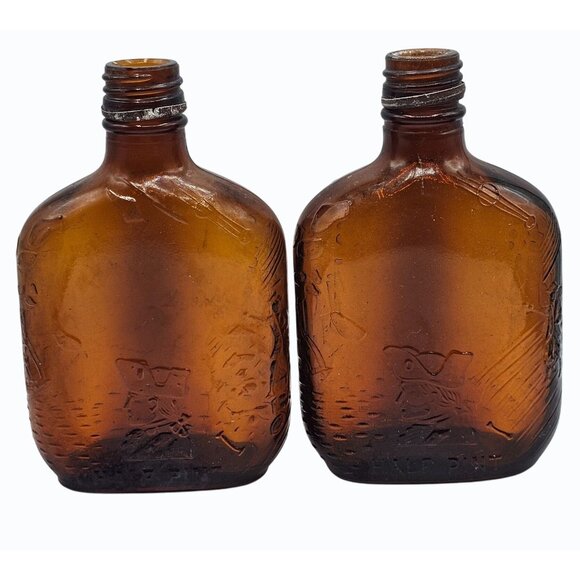Pair Vtg Half Pint Embossed Colonial Graphics Brown Whiskey Bottle  Federal Law - Picture 2 of 10